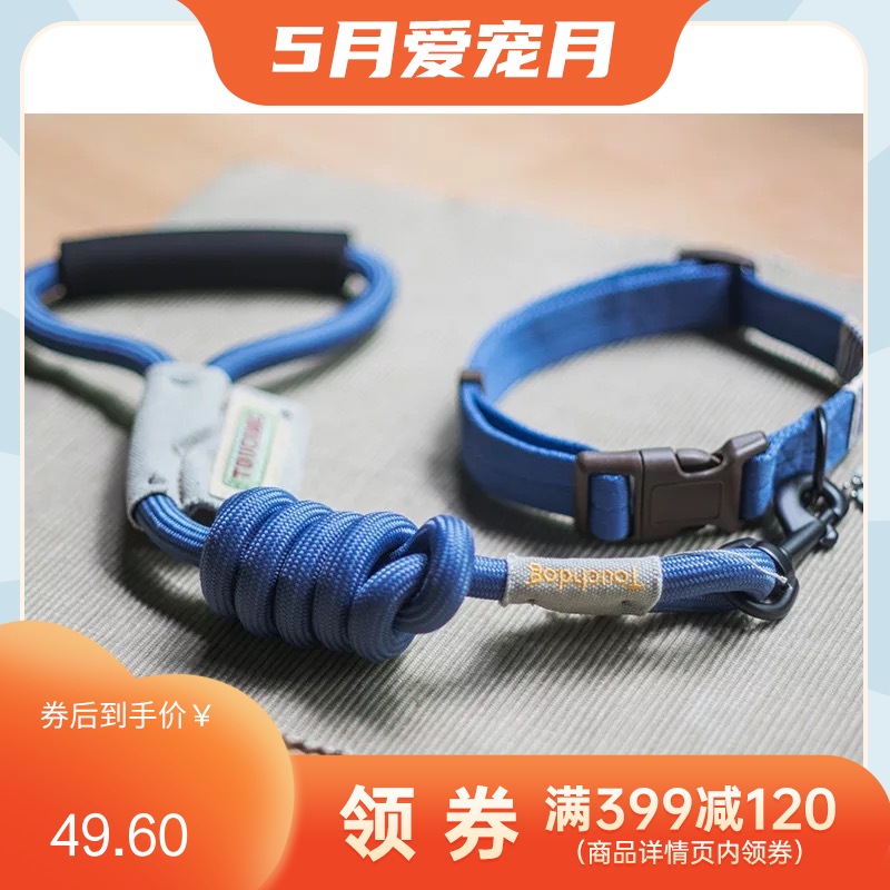 暖阳 宠物用品遛狗绳 2013YZC009 蓝色-M（圆牵绳+脖圈）