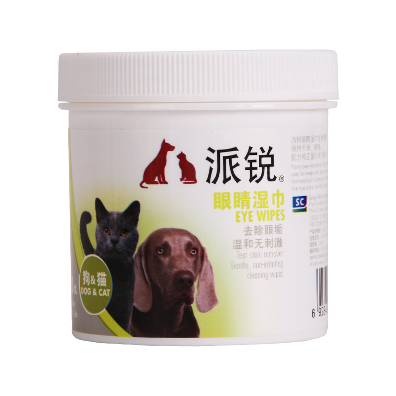 派锐眼睛湿巾猫狗去泪痕泰迪猫眼部清洁无酒精宠物湿巾用品 100片