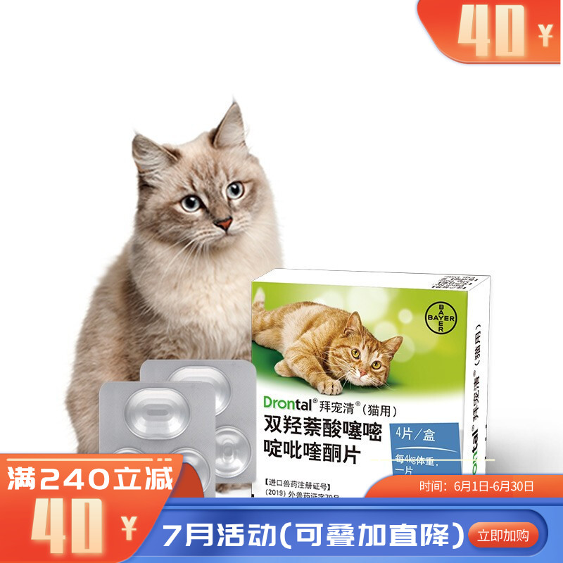 礼蓝拜耳 拜宠清 猫用体内驱虫药 4片装
