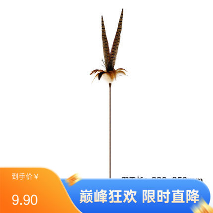 田田猫 双山鸡羽毛 长杆逗猫棒 杆长约50cm