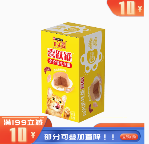 雀巢喜跃猫用鸡肉和鸭肉味全价主食罐85g*4 340g
